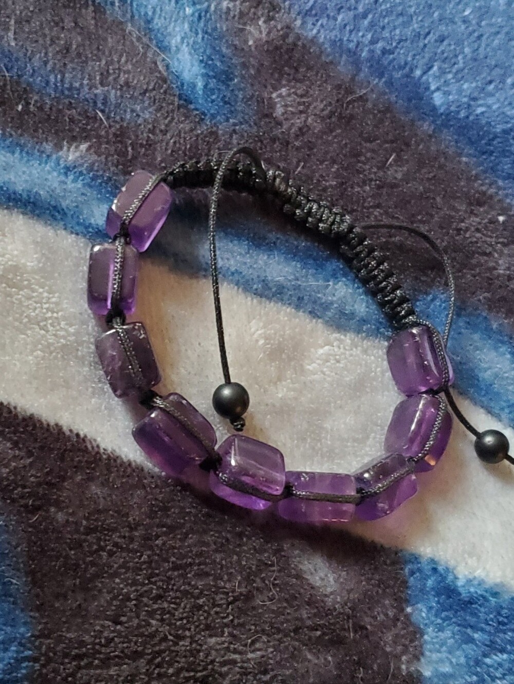Amethyst Macrame Cord Bracelet - Purple Gemstone Rectangle Beads